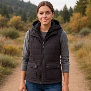 Prana Womens Gray Hooded Quilted Vest Jacket With Pockets Size S